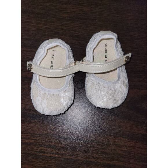 Stuart Weitzman White Baby Infant Shoes 1 Crib Soft Wedding - Picture 1 of 6